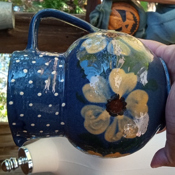 Elchinger Et Cie blue floral and dotted ceramic milk jug pitcher - Picture 4 of 13